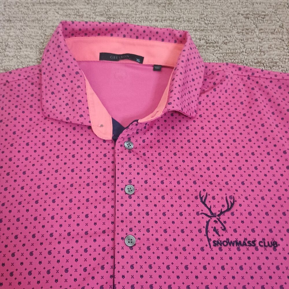 Greyson Polo Mens XL Pink Micro Geometric Golf Performance Stretch Golf Shirt